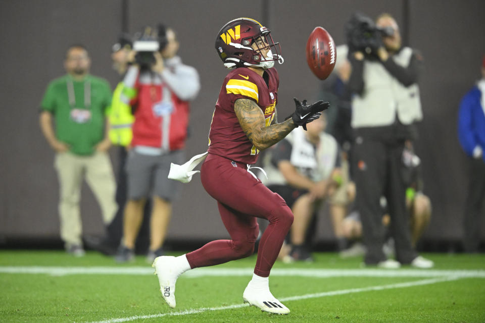 Washington Commanders wide receiver Kazmeir Allen (10). (AP Photo/David Richard) 