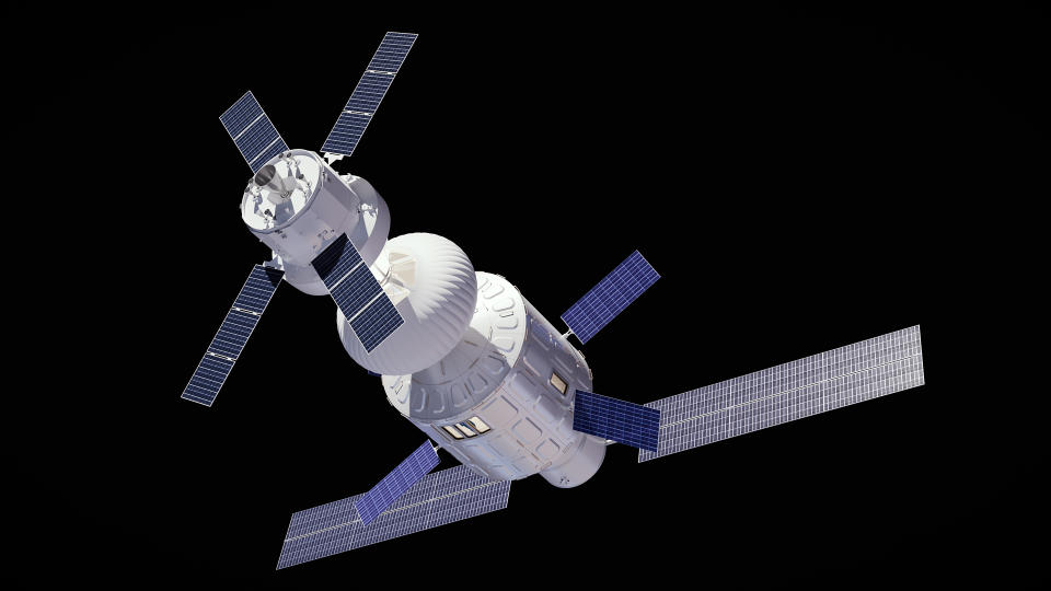 Airbus Loop coupled with Spartan Space's Inflatable Module and a Visiting Spacecraft.