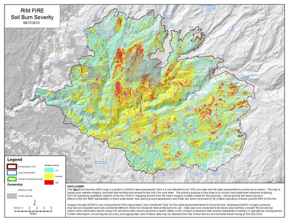 An estimate of soil burn severity after the Rim Fire from the Forest Service.