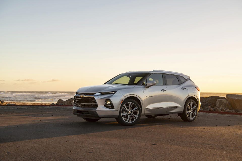 This photo provided by Chevrolet shows the 2020 Chevrolet Blazer, an example of a vehicle that is priced high enough on the used market that it makes sense to take a hard look at the new model. (Jessica Lynn Walker/Courtesy of Chevrolet via AP)