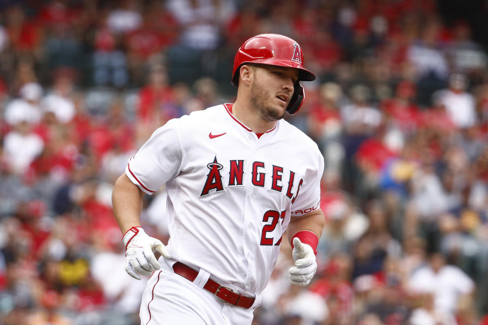 現在鱒魚代表「神鱒」Mike Trout。(Photo by Ronald Martinez/Getty Images)