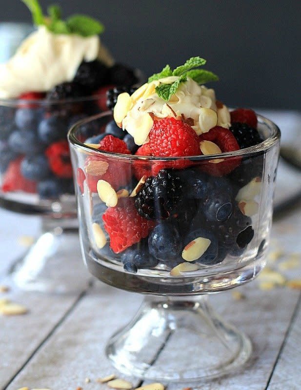 <p>Joyful Healthy Eats</p><p>A healthy dessert option for the summer with fresh mixed berries and topped with a slightly sweet honey maple mascarpone cheese. <strong><a href="http://www.joyfulhealthyeats.com/mixed-berries-honey-maple-mascarpone/" rel="nofollow noopener" target="_blank" data-ylk="slk:Click HERE for recipe;elm:context_link;itc:0;sec:content-canvas" class="link ">Click HERE for recipe</a>.</strong></p>