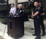 Jupiter, Fla., Police Chief Daniel Kerr speaks during a news conference Friday, Feb. 22, 2019, in Jupiter, Fla., where they announced that they have charged New England Patriots owner Robert Kraft with misdemeanor solicitation of prostitution. (Olivia Hitchcock/Palm Beach Post via AP)