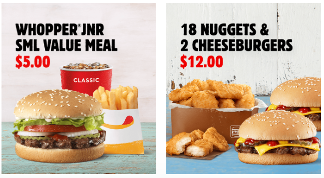 Two deals from the Hungry Jack's app.