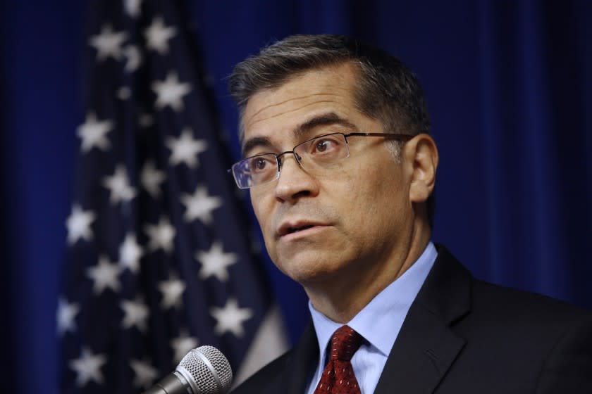 FILE - In this Dec. 4, 2019, file photo, California Attorney General Xavier Becerra speaks during a news conference in Sacramento, Calif. The California Department of Justice has opened a civil rights investigation to determine whether the Los Angeles County Sheriff's Department has engaged in a pattern or practice of unconstitutional policing, Becerra announced Friday, Jan. 22, 2021. (AP Photo/Rich Pedroncelli, File)