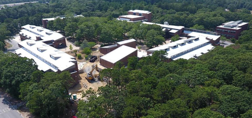 Construction at the Cape Cod Community College campus in West Barnstable after a groundbreaking ceremony for the new Frank and Maureen Wilkens Science and Engineering Center in August 2020.