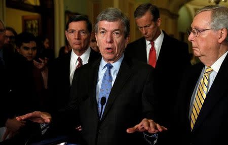 Senator Roy Blunt (R-MO) speaks to reporters in the U.S. Capitol in Washington, May 17, 2016. REUTERS/Kevin Lamarque