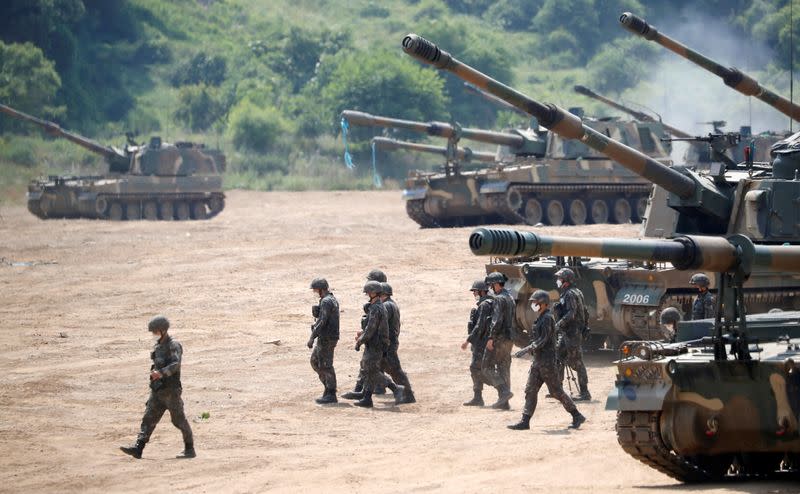 Live fire exercise near the demilitarized zone separating the two Koreas in Paju