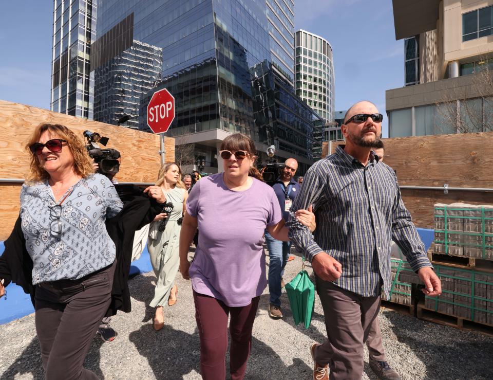 The family of Jack Teixeira leaves John Joseph Moakley United States Courthouse in Boston after Teixeira was arraigned for allegedly leaking Pentagon documents on Friday, April 14, 2023.