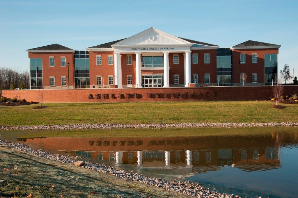The Ashland University Dwight Schar College of Nursing and Health Sciences building is in Mansfield.
