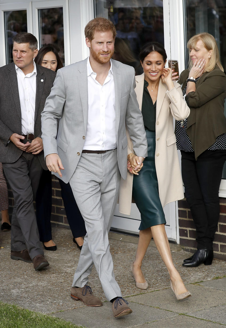 The Duchess of Sussex looked stunning as she smiled at the waiting crowd, dressed in an $8,200 outfit. Photo: Getty Images