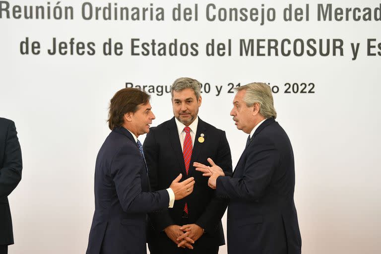 Lacalle Pou y Alberto Fernández discuten en la cumbre del Mercosur, con Mario Abdo de testigo