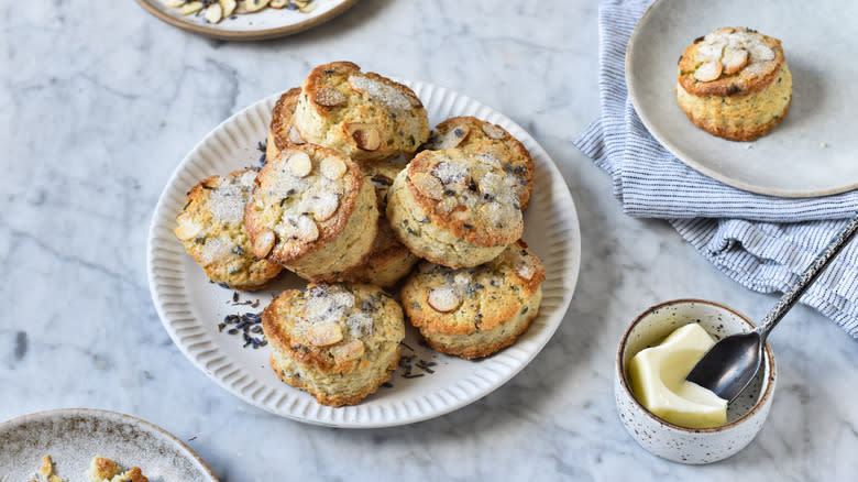 lavender almond scones on platter