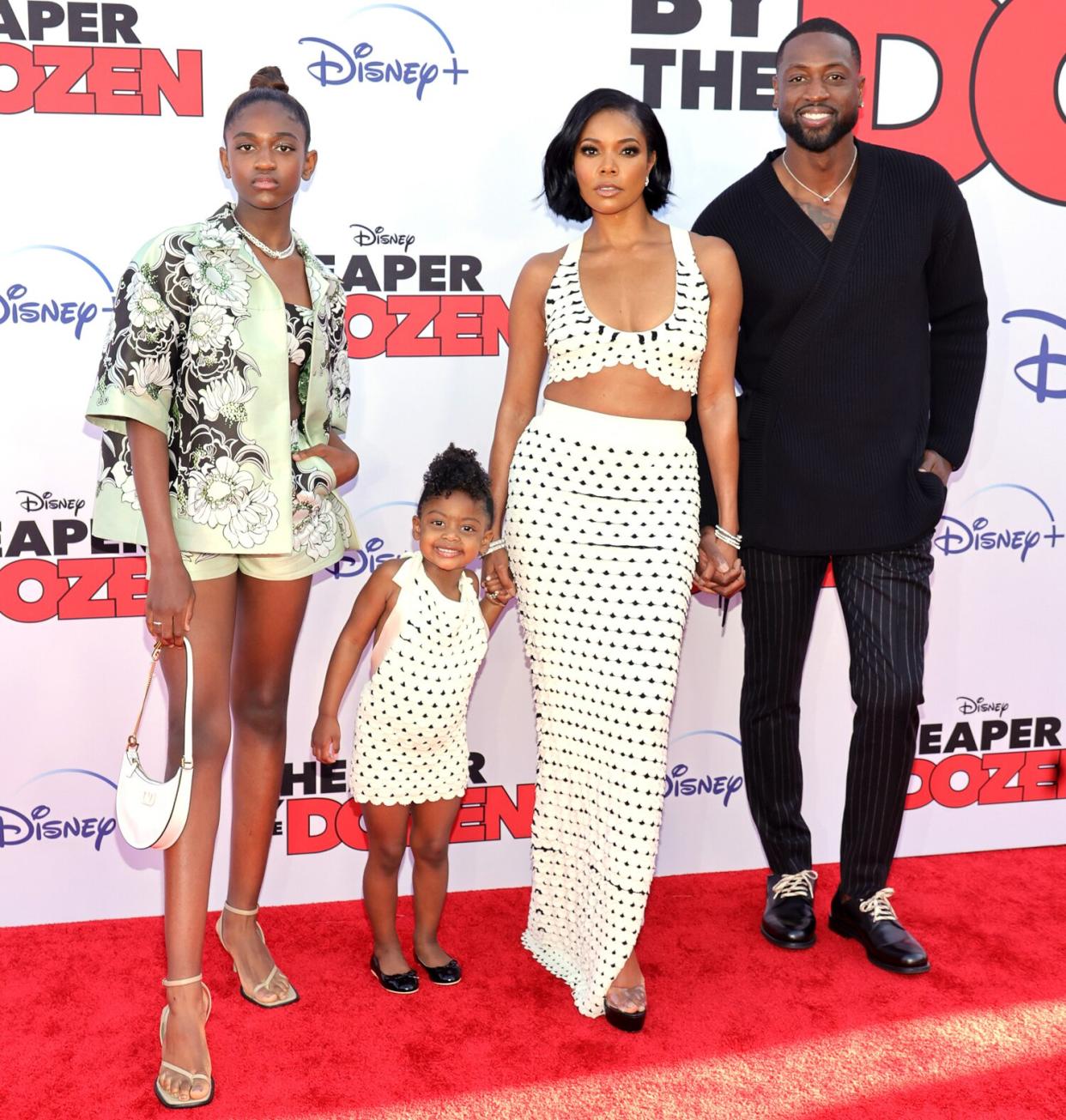Zaya Wade, Kaavia James Union Wade, Gabrielle Union, and Dwyane Wade attend the premiere of Disney's "Cheaper By The Dozen"