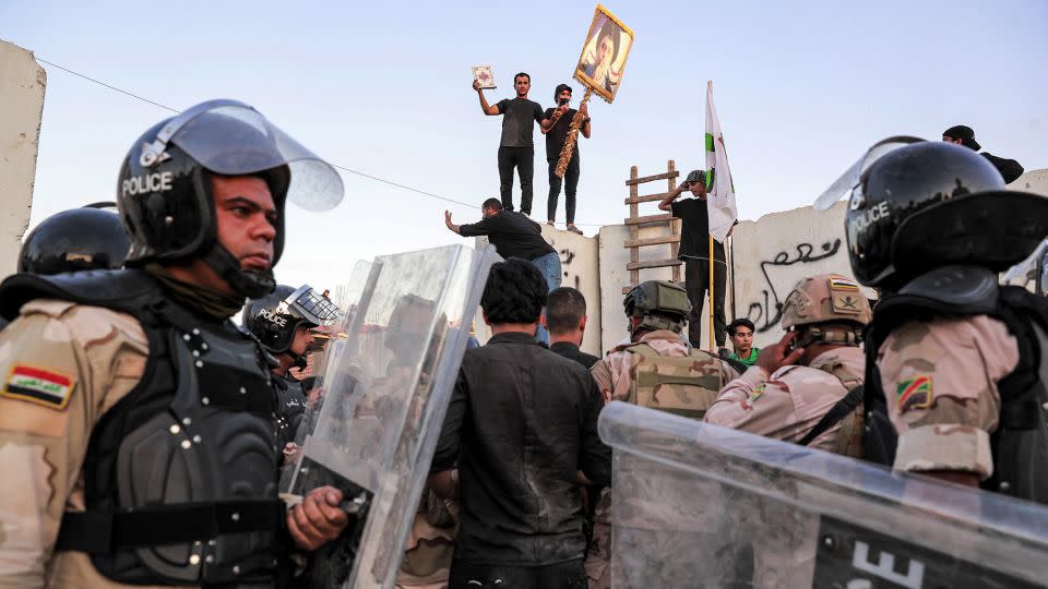 Protesters stormed Sweden's embassy in Baghdad, Iraq, on July 20, 2023. - Ahmad Al-Rubaye/AFP/Getty Images