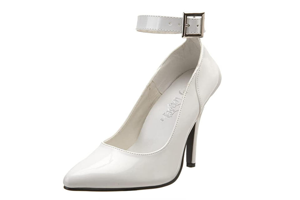 pleaser footwear, white heels, womens shoes for mens sizes