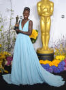 <p>Im Jahr 2014 überzeugte Lupita Nyong’o mit ihrer positiven Ausstrahlung und einer bezaubernden Robe von Prada. Diese sticht mit einem wichtigen Detail ins Auge: dem V-Ausschnitt. 34 Prozent der Oscar-Gewinnerinnen erschienen mit einem solchen vor den Fotografen. Am unbeliebtesten sind eckige Ausschnitte. (Bild: Rex Features) </p>