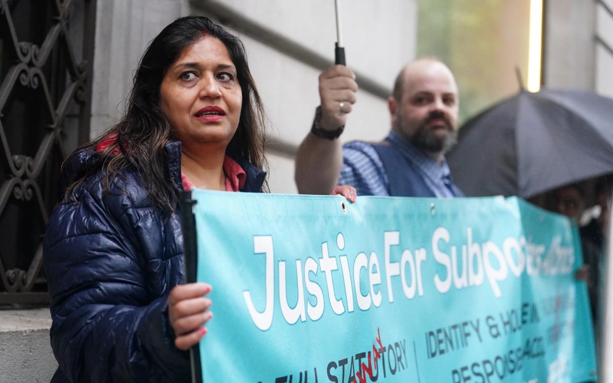 Former subpostmistress Seema Misra, who gave birth in prison after being convicted, outside outside the Post Office inquiry at Aldwych House on Wednesday