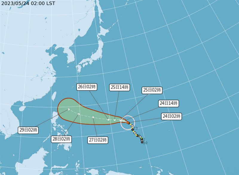 氣象局公布瑪娃颱風路徑潛勢預報圖。（圖／翻攝自中央氣象局）