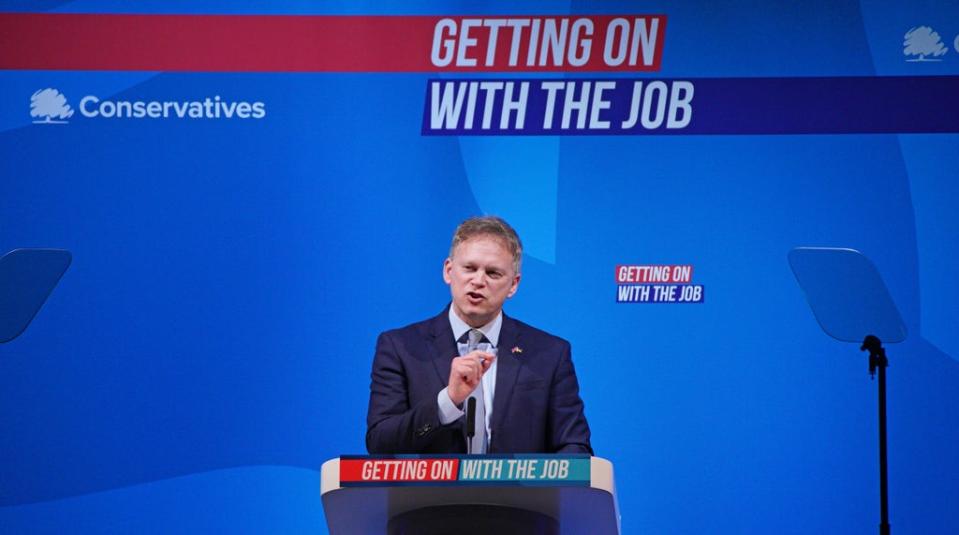 Transport Secretary Grant Shapps speaking during the Conservative Party spring forum in Blackpool (Peter Byrne/PA) (PA Wire)