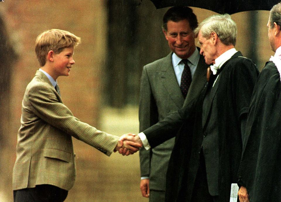 Prince Harry arrives at Eton College in September 1998
