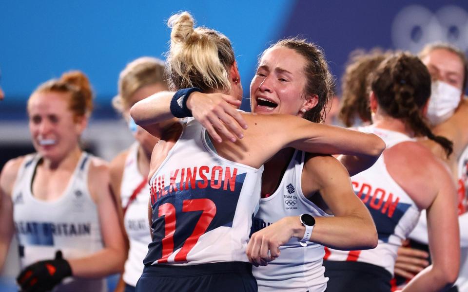 Britain celebrate progressing to the Olympic semi-finals - REUTERS