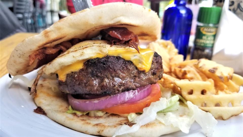 The brunch burger with waffle fries and jalapeño remoulade (not pictured) at Knick's Tavern & Grill in Sarasota.