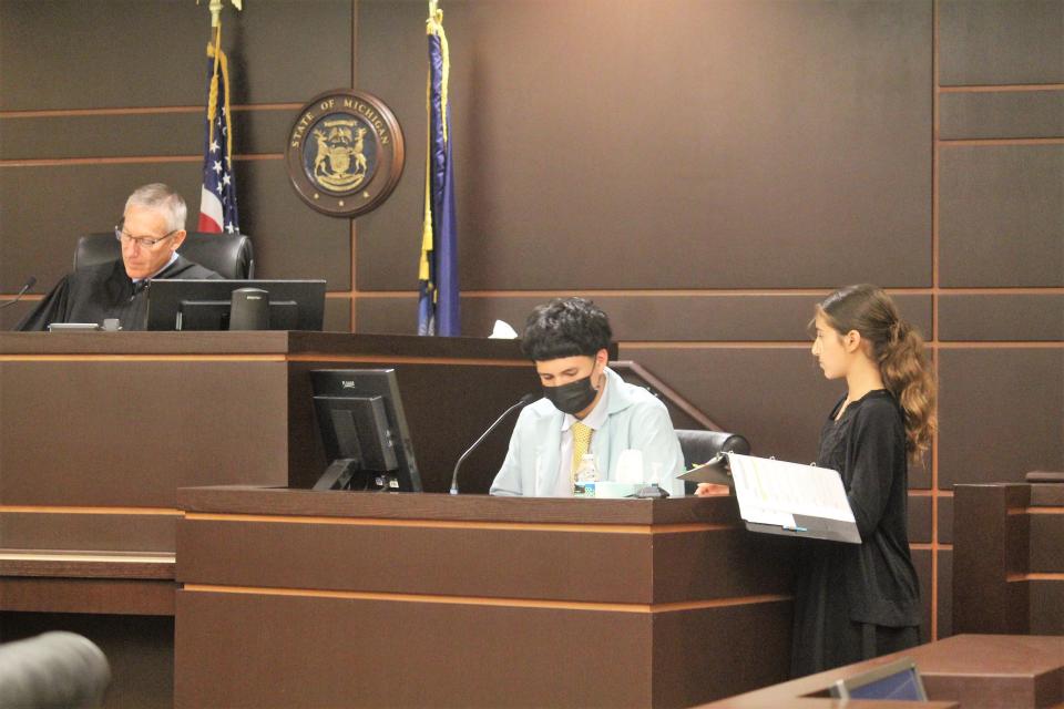 Middle school students from Corpus Christi Catholic School in Holland held a mock trial Friday, May 13, in Grand Haven. Judge Jon Hulsing presided over the trial.