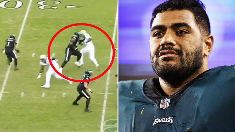 Jordan Mailata, pictured here in action against the New Orleans Saints.
