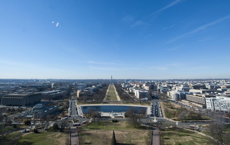 The National Mall in Washington is seen looking west from atop the U.S. Capitol dome during a media tour in Washington