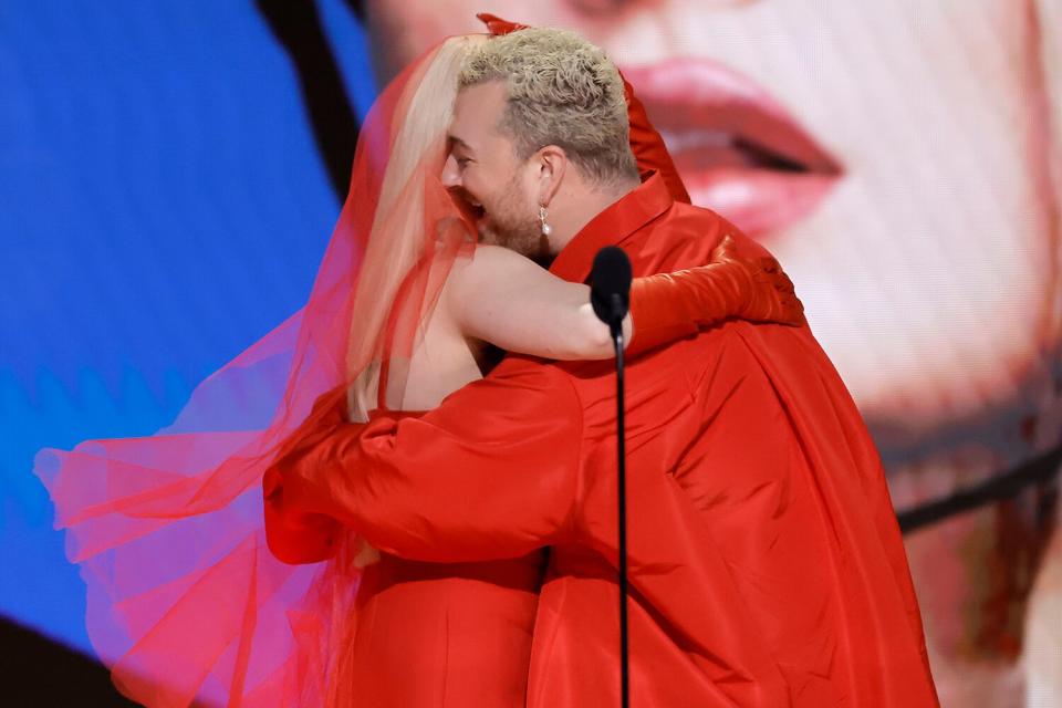 Kim Petras and Sam Smith accept the Best Pop Duo/Group Performance award for “Unholy” onstage during the 65th GRAMMY Awards at Crypto.com Arena on February 05, 2023 in Los Angeles, California.