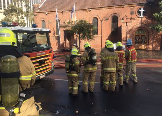 Fire crews control a blaze at Victoria's oldest Greek Church following Easter Orthodox service. Picture: MFB