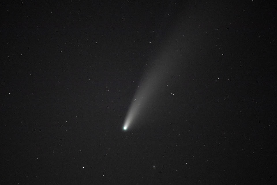 Comet NEOWISE is seen from Grandfather Mountain in Linville, N.C., Saturday, July 18, 2020. The newly discovered comet is visible in the Northern Hempisphere but after it's gone the comet will not reappear for 6800 years. (AP Photo/Gerry Broome)