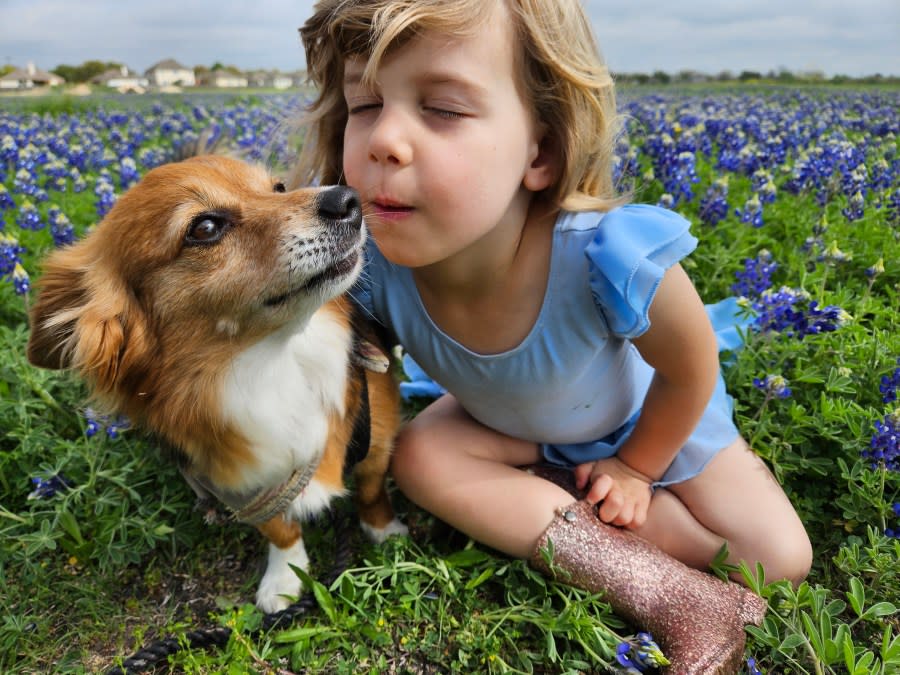 Squiggy and Sonni enjoying the bluebonnets at Lake Kyle Park (KXAN Viewer Photo)