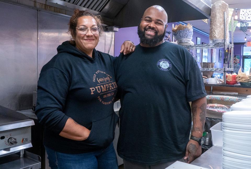 Angie Floyd, left, and Kahlil Floyd at their restaurant, The Tattooed Pig, in Aston, Pa., on Monday, Oct. 9, 2023.