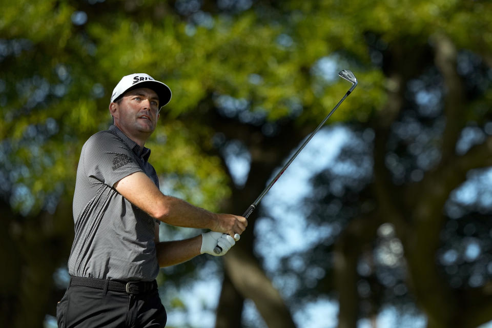 Keegan Bradley hits from the second tee during the final round of the Sony Open golf event, Sunday, Jan. 14, 2024, at Waialae Country Club in Honolulu. (AP Photo/Matt York)