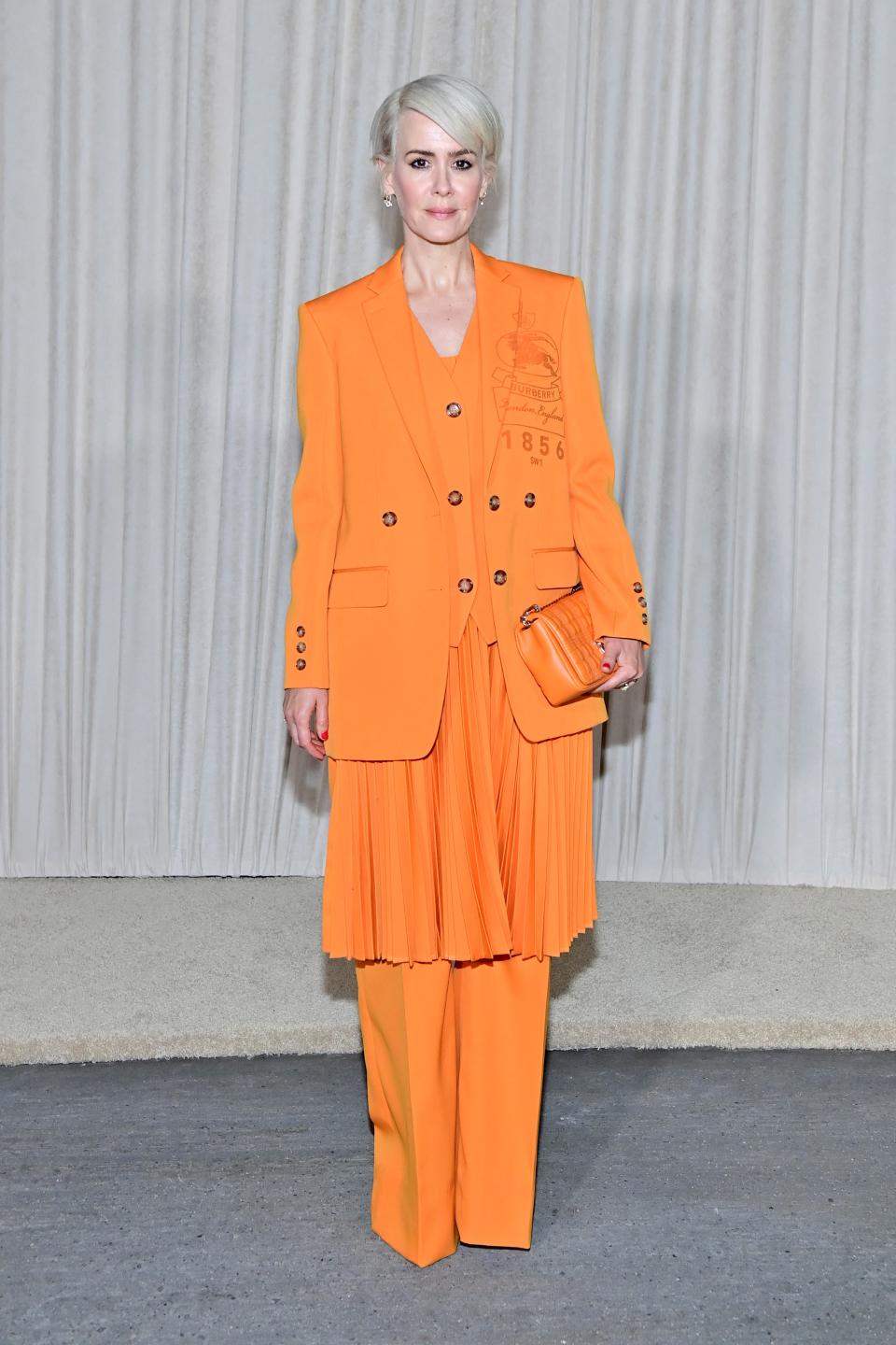 Sarah Paulson does vibrant bright colour spring suiting 