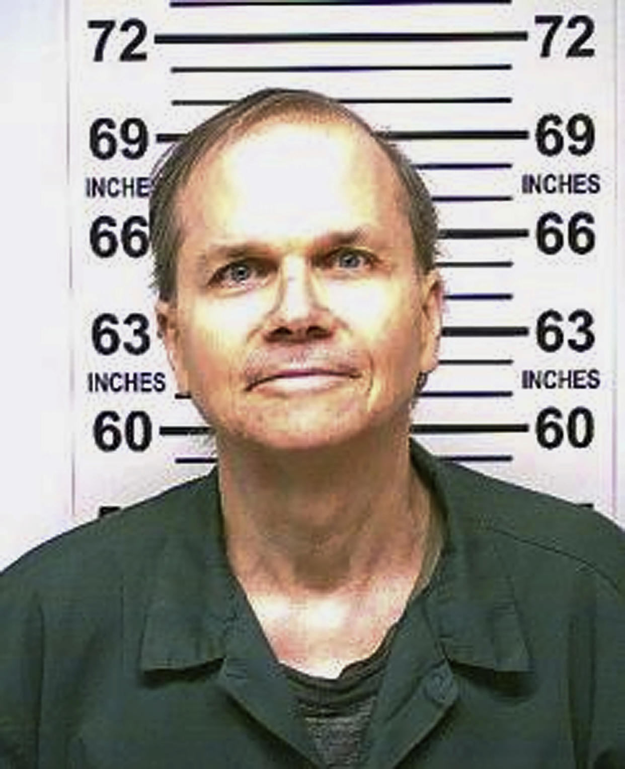 FILE - This photo provided by the New York State Department of Corrections shows Mark David Chapman, the man who shot and killed John Lennon outside his Manhattan apartment building in 1980, Jan. 31, 2018. Chapman told a parole board that he knew it was wrong to kill the beloved former Beatle, but that he was seeking fame and had “evil in his heart." He made the comments in August 2022 to a board that denied him parole for an 12th time, citing his “selfish disregard for human life of global consequence.” (New York State Department of Corrections via AP, File)
