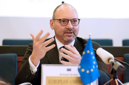 Roland Kobia, the EU Special Envoy for Afghanistan, speaks at a news conference in Beijing