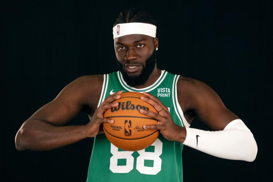 Boston Celtics' Neemias Queta during the NBA basketball team's media day, Monday, Oct. 2, 2023, in Boston. (AP Photo/Michael Dwyer)