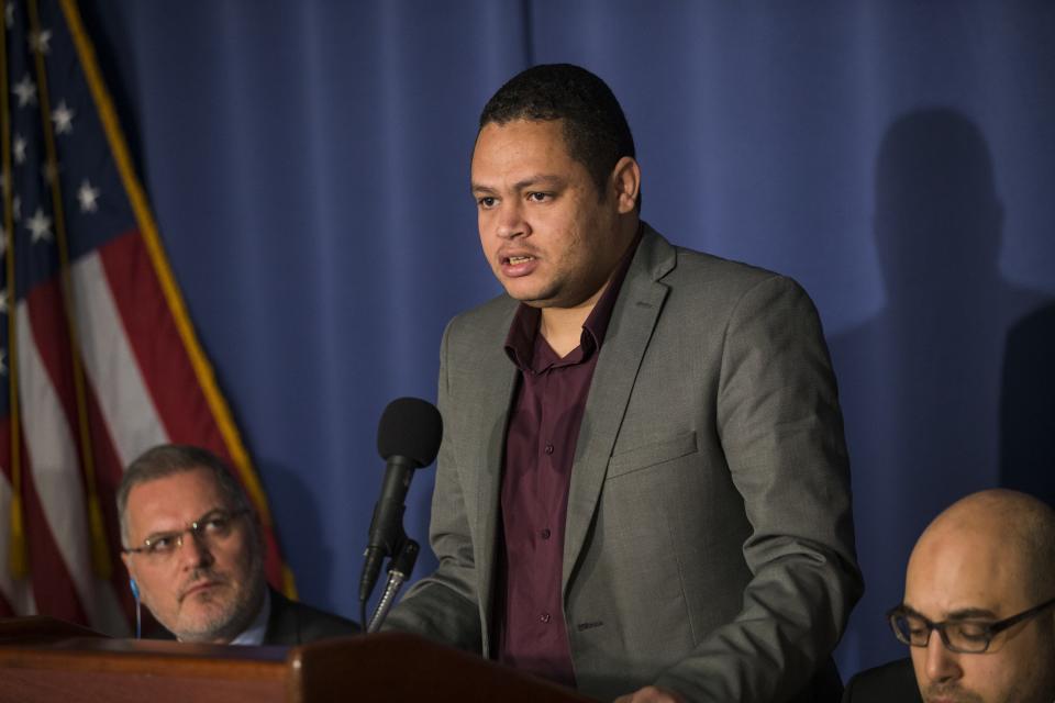 Ahmed Abdelbasit speaks out against executions in Egypt during a news conference at the National Press Club in Washington on Oct. 13, 2016. (Photo: Anadolu Agency via Getty Images)