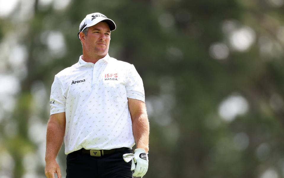 Ryan Fox of New Zealand follows his shot from the fourth tee during the first round of the 2024 Masters Tournament at Augusta National Golf Club