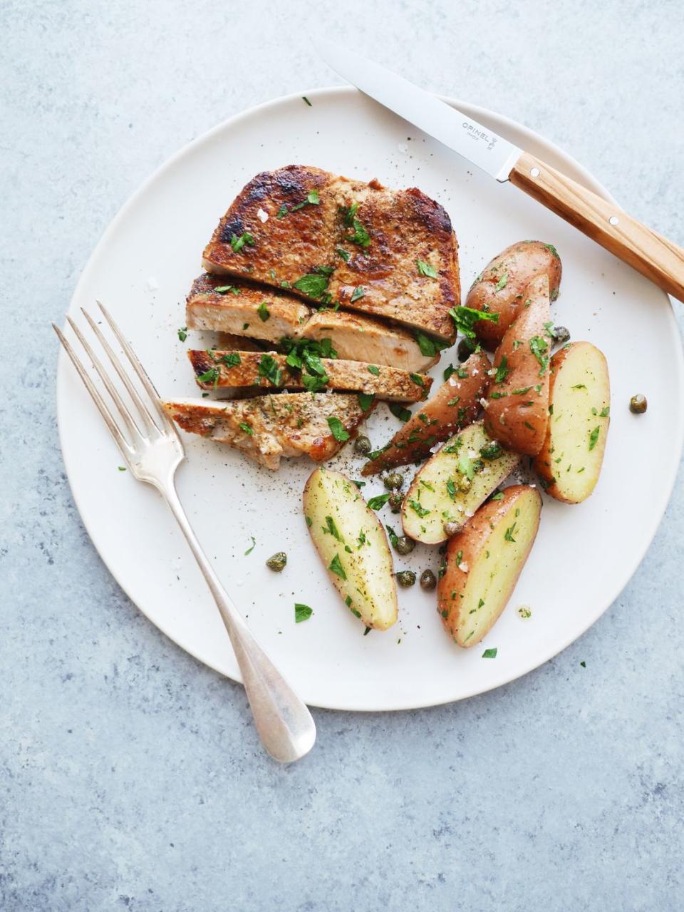 Honey-Dijon Pork Chops with Tangy Potato Salad