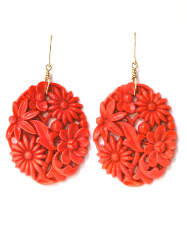 Coral Glass Floral Earrings