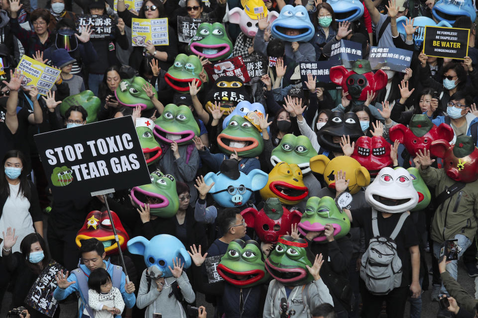 Protesters marching