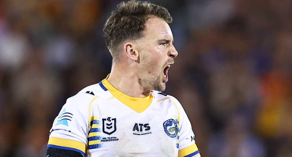 Parramatta captain Clint Gutherson copped backlash after theatrically trying to win a penalty against the Wests Tigers. Pic: Getty