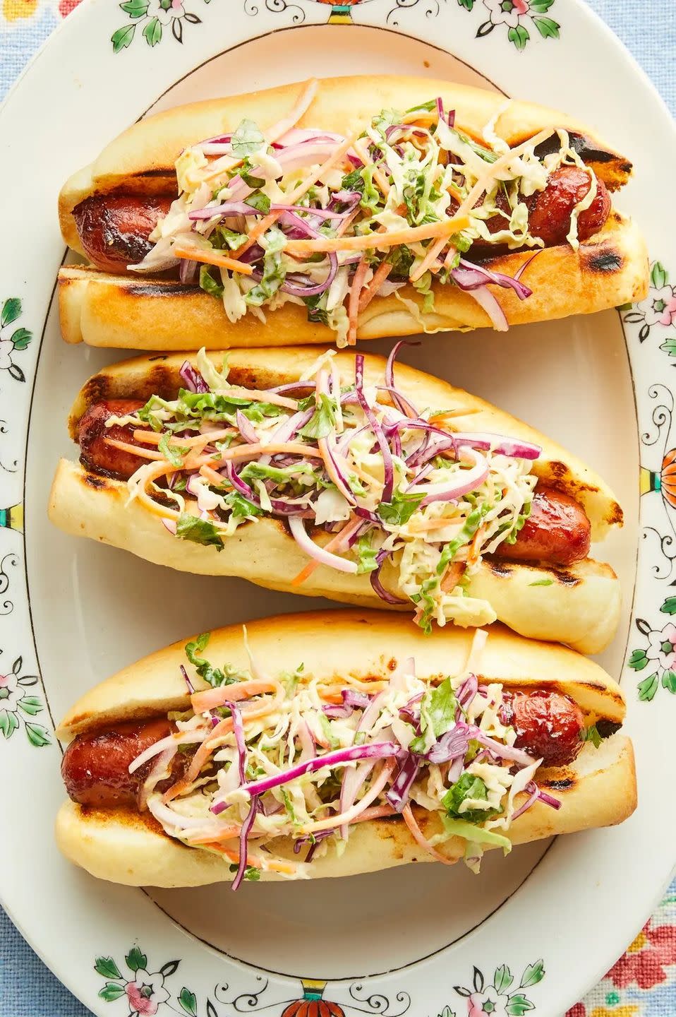 bbq hot dogs with cilantro slaw overhead