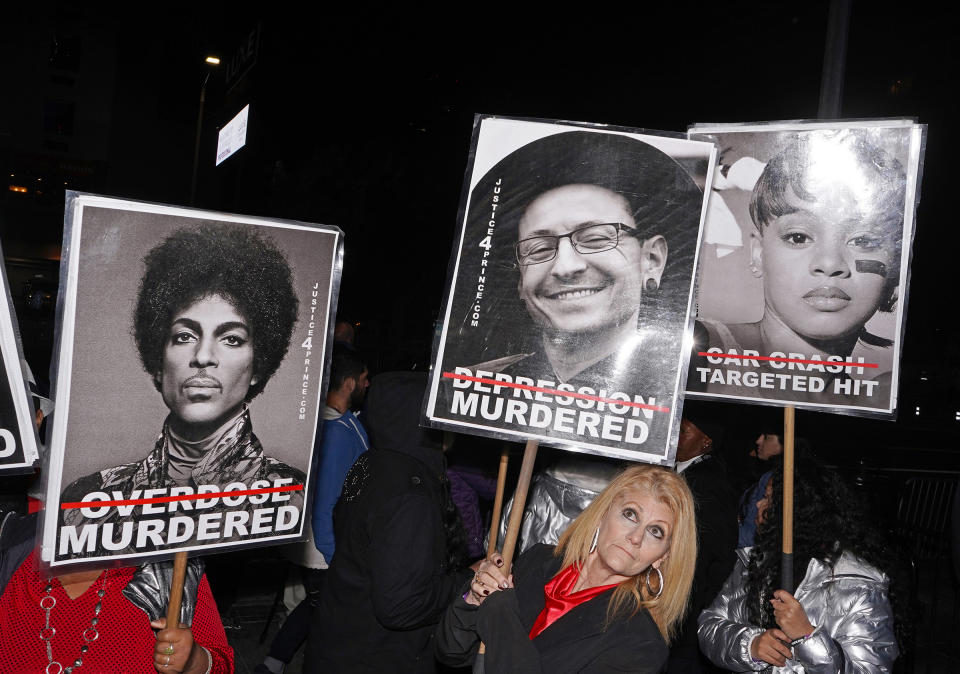 The group Justice 4 Prince protesting outside the Grammy's in Downtown Los Angeles, Jan. 26, 2020.<span class="copyright">Jamie Lee Curtis Taete</span>