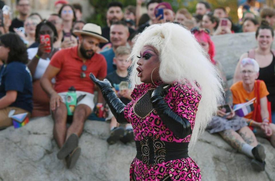 Drag queen Cara Coronado performs to ABBA’s Dancing Queen for families at the Fresno Chaffee Zoo’s special Family Pride event held Friday, June 24, 2022 in Fresno.