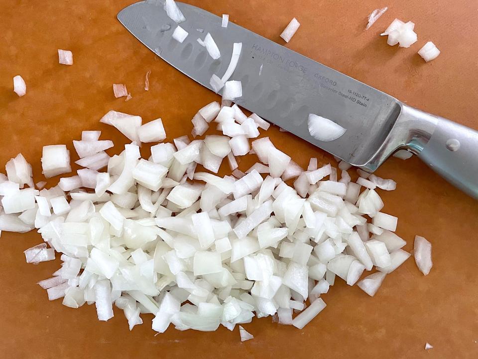 Diced onion for Ina Garten's Rigatoni